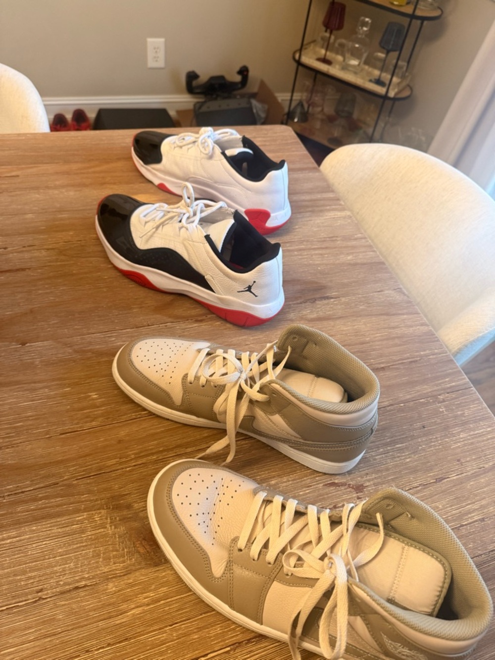 Jordan Kids Sneakers in White, Black, Red and Tan/White Duo